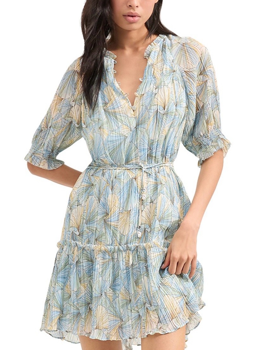 Veronica Beard Dorrie Pleated Mini Dress - Powder Blue Multi - Size 12 (EUC)